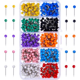 500 Pieces Multi-Color Push Pins Map Pins Tacks Plastic Round Head with Steel Point for Bulletin Board Fabric Marking,10 Assorted Colors (1/5 Inch)