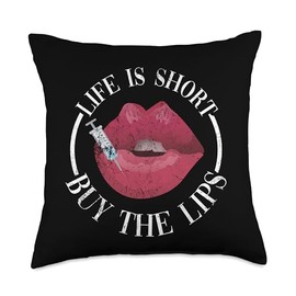 Life Is Short Buy The Lips Filler & Med Spa Vintage Life is Short Buy The Lips Med Spa Nurse Injector Throw Pillow, 18x18, Multicolor