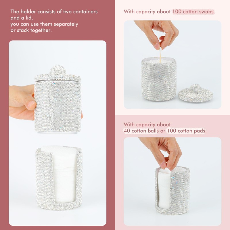 KEYPOWER Bling Rhinestone Cotton Ball Pad Swabs Make Up Pads