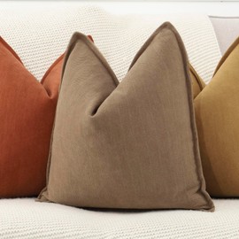 Madizz Textured Chenille Cushion Covers Set of 2 Super Soft Decorative Throw Pillow Covers Boho Pillowcases Modern Home Decor for Sofa Bedroom 26x26 inch, 65x65 cm, Brown