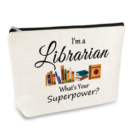 Librarian Gifts for Women Makeup Bag Librarian Thank You Gifts Book Lover Bookworm Gift Cosmetic Bag Pouch Librarian Retirement Gift Birthday Christmas Gift for Librarian Library Reading Organizer