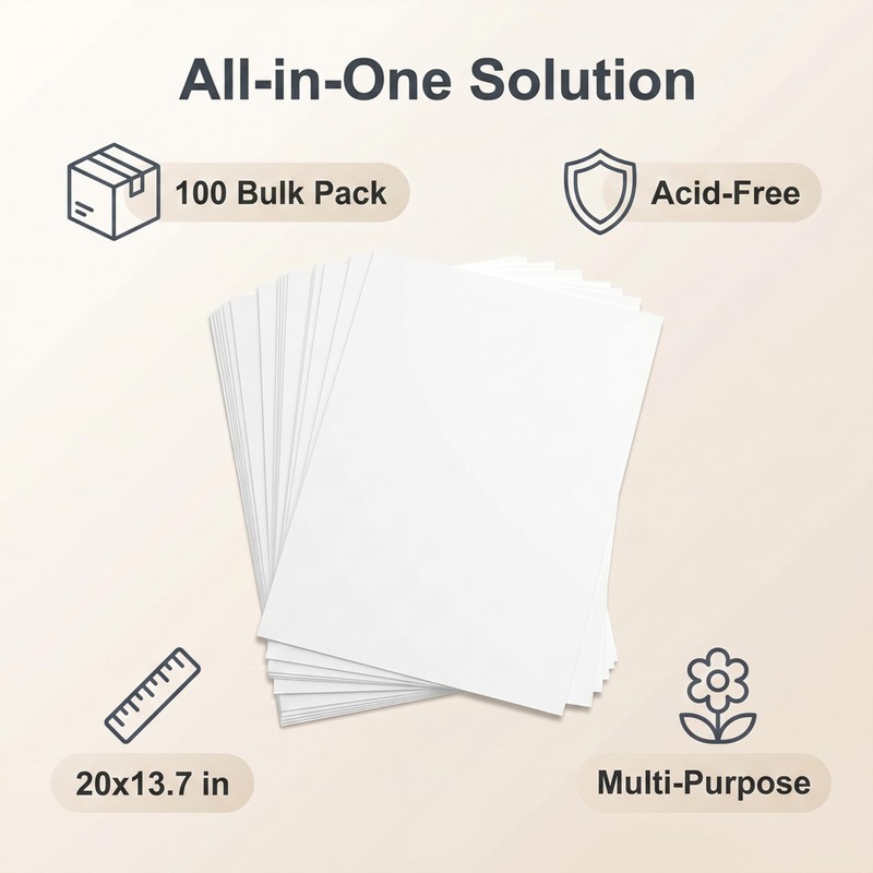 100 Sheets Acid-Free Tissue Paper, 20x13.7in White Archival Tissue Paper