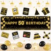 Black Gold 50th Birthday Party Decorations Banner for Men Women