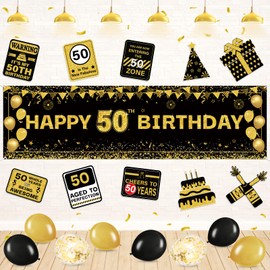 Black Gold 50th Birthday Party Decorations Banner for Men Women (black gold)