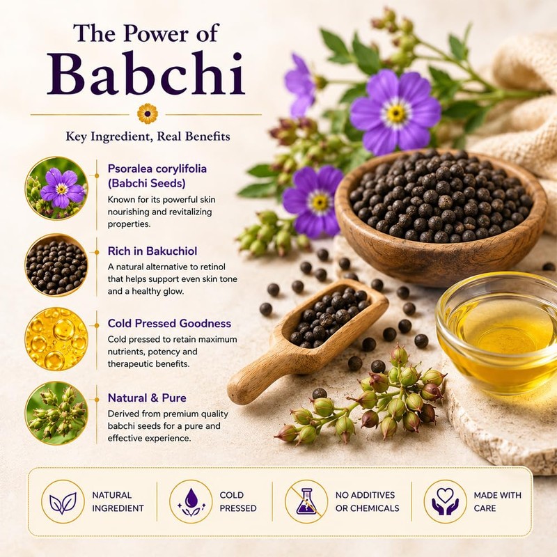 Deve Herbes Pure Babchi Oil (Psoralea corylifolia) with Glass Dropper