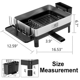 NAVASURE Dish Drying Rack | Stainless Steel Dish Rack for Kitchen Counter, Space Saving | Dish Drainer with Drainage & Utensil Holder | Escurridor de Platos para Fregadero (Black)