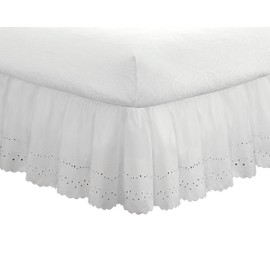 FRESH IDEAS Eyelet Bed Skirt Dust Ruffle Embroidered Details, Classic 14” drop length Gathered Styling, California King, White, FRE30014WHIT05
