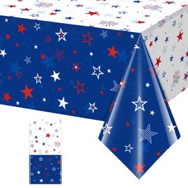 1Pack Patriotic Tablecloth Decorations for 4th of July Independence Day, Plastic Memorial Day Table Cover Printed with Stars and Fireworks for Patriotic Themed Party Supplies, 54 x 108 Inch