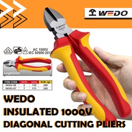 WEDO Insulated Diagonal Cutting Pliers 7", VDE 1000V Side Wire Cutters Injection Pliers Nippers, Head Die-Forged of CR-V Steel and Dual Material Anti-Slip Handles, Jaw Hardness HRC58-63