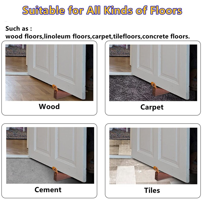 Door Stopper, Soild Walnut Wood Doorstop Wedge, Non-Slip Door Stops