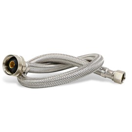 16 Inch Flexible Toilet Water Supply Line Braided Stainless Steel Toilet Hose Connector 3/8 Inch Compression x 7/8 Inch Ballcock Brass Nut