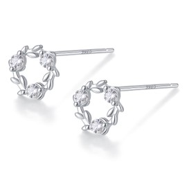 Silver 925 Silver Earrings, Gold, 18K Coating, Hypoallergenic, Circle, Wreath, Stone, Zirconia, CZ Diamond, Sterling Silver, No Gemstone
