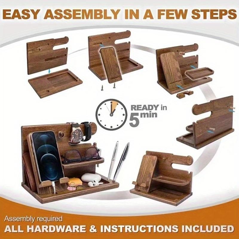 Multi-functional Wooden Telephone Extension Base Father's Gift Bedside Table Desktop