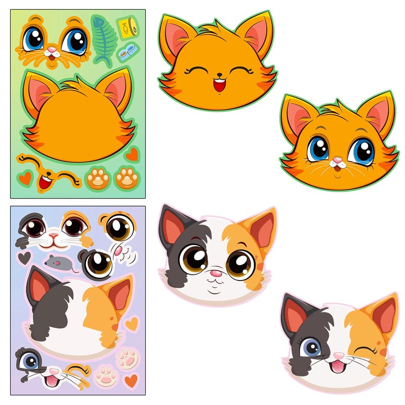 Cute Cat Face Swap Sticker Cute Cat Make-A-Face Sticker Puzzle
