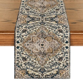 Artoid Mode Boho Bohemia Style Dark Blue Table Runner, Rustic Farmhouse Magic Kitchen Dining Table Decoration, Indoor, Holiday, Party Decor, 40 x 140 cm