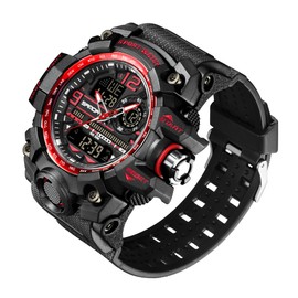 KXAITO Men's Watches Sports Outdoor Waterproof Military Watch Date Multi Function Tactics LED Face Alarm Stopwatch for Men (3133_Red)