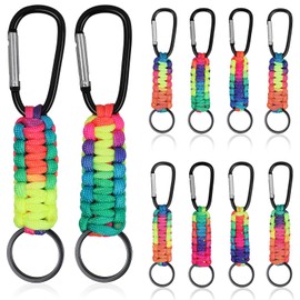 efuturetime 10 x Carabiner Key Chain Paracord with Colourful Band Short, Key Carabiner Climbing Hook for Travel, Camping, Sports, Colourful