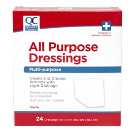 Quality Choice 4"x4" Sterile Wound Dressing, All Purpose Wound Cleaning and Light Drainage Cover, 24 Per Pack