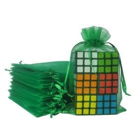 100 Count Gift Organza Bags with Drawstring 5x7 inch Green for Baby Shower,Christmas,Party Favors,Birthday,Wedding,Anniversary,Bridal Shower Sheer Fabric Clear Mesh Ribbon Sachet for Jewelry,Candy
