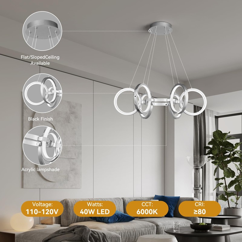 FDPBY Modern LED Chandelier Dimmable Round Pendant Light Fixtures 6