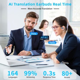 AI Translation Earbuds Real Time 164 Languages Translator Earbud 3 in-1 Bluetooth 5.4 Audifonos Traductores Inglés Español Translating Device for Travel Business Leaning iOS & Android Compatible