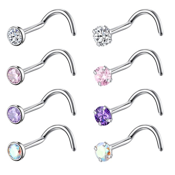 8PCS G23 Titanium Twist Screw Nose Studs 18G 20G Nose