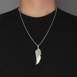 Inateannal Punk Angel Wing Pendant Necklace Guardian Angel Wings Chain Necklace Silver Feather Sweater Necklace Long Wing Box Chain Necklace Gothic Statement Necklace
