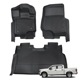 HHENGYISOUL Floor Mats Custom fits for for Ford F-150/F150 Lightning SuperCrew Cab 2023-2015,All Weather TPE Front & 2nd Row Liner Car Floor Mats for Ford F150/F 150 Lightning SuperCrew Cab 2015-2023