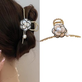 HAPVITAL Hair Clip, Office, Simple Hair Accessory, Hair Clip, Popular, Hair Ornament, Clip, Large, Korean Style, Office, Stylish, Gift, Women's (White Flower)