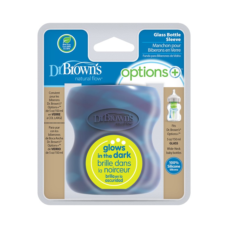 Dr. Brown's Options+ Wide-Neck Glass Bottle Sleeve, 100% Silicone, Glow-in-the-Dark,