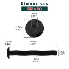 M6-1.0 x 50mm Flat Head Hex Socket Cap Screws 20 Pcs, 18-8 (304) Stainless Steel Flat Head Binding Posts Screws, Black Oxide Finish, Fayeploo (with Hex Wrench)