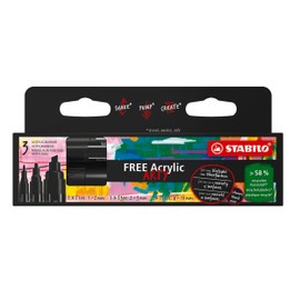 STABILO - Acrylic Marker - Free Acrylic - Pack of 3 - Black - 3 Different Tips
