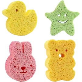 MEISO 4 Piezas bebé baño esponja, Esponja de Baño para Bebé,Suave y Segura, Ideal para Piel Sensible, Esponja Bebé que Genera Espuma Fácilmente con Cualquier Jabón (Amarillo, Rosa, Verde)