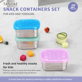 Tanjiae Kids Snack Pro - Stainless Steel Snack Containers for Kids | Easy Open Leak Proof Small Food Containers with Silicone Lids - Perfect Metal Toddler Lunch Box for Daycare and School (8oz)