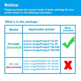 LCL Compatible Ink Cartridge PFI030 PFI-030 PFI030C PFI-030C Pigment (1Pack Cyan) Replacement for Canon ImagePrograf TA-20 TA-30 TM-240 TM-340