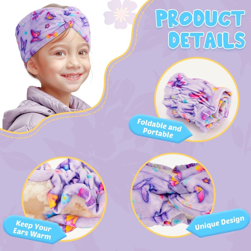 Kids Ear Warmer Headband Girls Fuzzy Lined Winter Headband Elastic