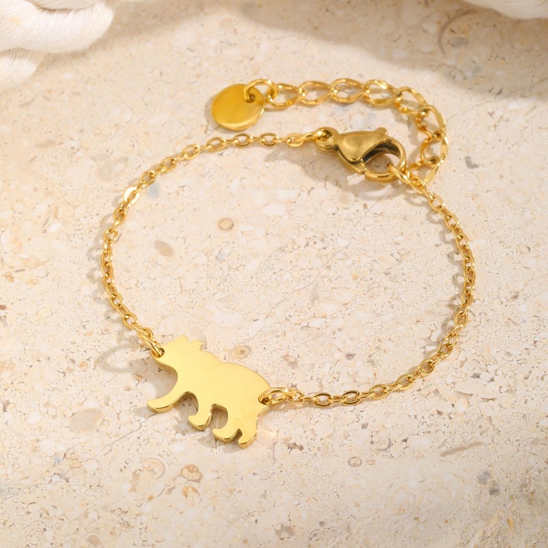 Rockyu Allure Kids Bracelet, Cute Animal Design, Gold, Bear Stainless