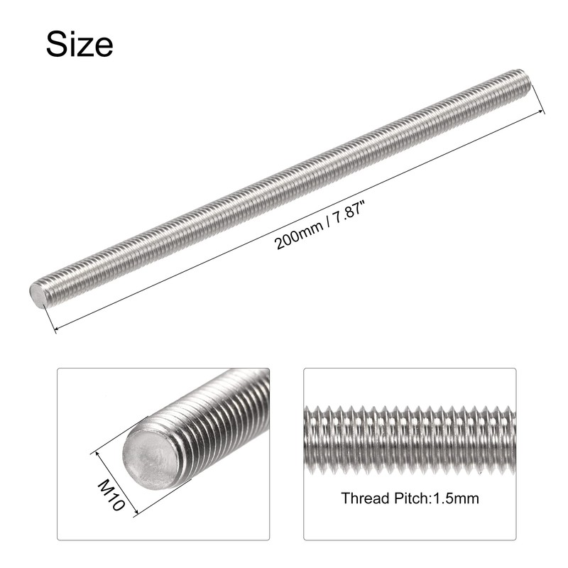 sourcing map M10 x 200mm Fully Threaded Rod 304 Stainless