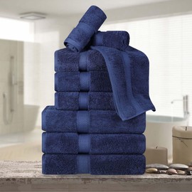 SUPERIOR Egyptian Cotton Pile 9 Piece Towel Set, Includes 3 Bath, 3 Hand, 3 Face Towels/Washcloths, Ultra Soft Luxury Towels, Thick Plush Essentials, Guest Bath, Spa, Hotel Bathroom, Navy Blue