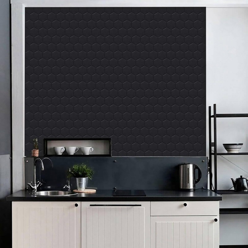 WalDecoo Matte Black Hexagon Peel and Stick Wall Tiles for