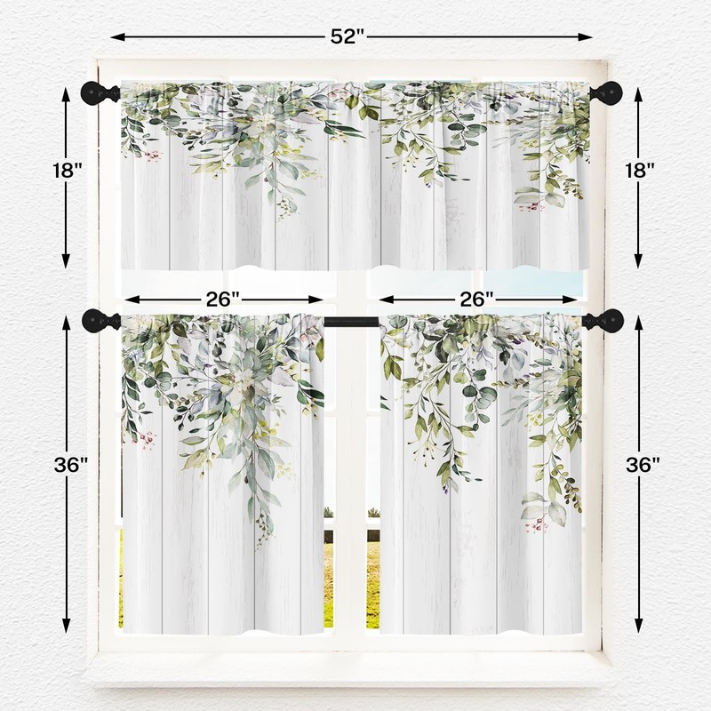 Emvency Eucalyptus Kitchen Window Curtains Valance and Tier Set 36