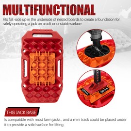BUNKER INDUST Offroad Traction Boards with Jack Base,Multifunctional Extendable Recovery Track Tire Traction Mat Snow Mud Sand Tracks-4X4 ATV UTV SUV Truck Traction Pads with Bag, Red (Gen 8)