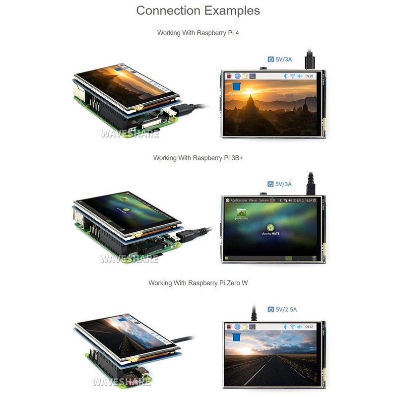 Waveshare 3.5inch Resistive Touch Display, Compatible with Raspberry Pi 5/4B/3B/Zero/Zero