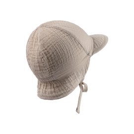 Sterntaler Reversible Peaked Cap with Neck Protection and Tie Strap - Baby Hat Made of Muslin - Peaked Cap with Cut Ear Flaps and Tie Band - Boys Baby Hat, beige