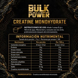 Creatina Monohidratada Micronizada Bulk Power de 500 g Sin Sabor