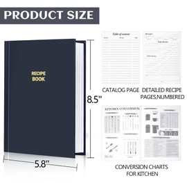 Perfect Blank Recipe book - Recipe Book to Write In Your Own Recipes,Organize Your Recipes- Waterproof Cover and 186 Blank Pages Recipe Notebook (dark blue)
