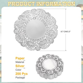 sourcing map 200 Pcs Round Paper Doilies, 3.3 Inch Disposable Lace Doilies for Food Tableware Parties Weddings Birthday, Silver