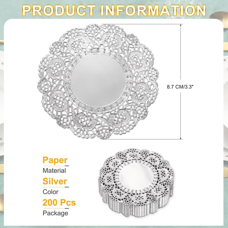 sourcing map 200 Pcs Round Paper Doilies, 3.3 Inch Disposable