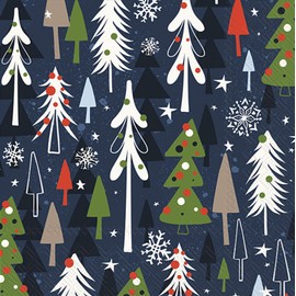 IHR Ideal Home Range Party Napkins Disposable 3-Ply Paper Lunch Napkin Pack, 6.5" x 6.5", Christmas Forest, 20-Count