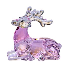 DOJOZ Crystal Sika Deer Animals Lovely Elegant Craft Decorations for Home Ornaments Christmas Collectible Birthday Gifts Reindeer Figurines (Pink)